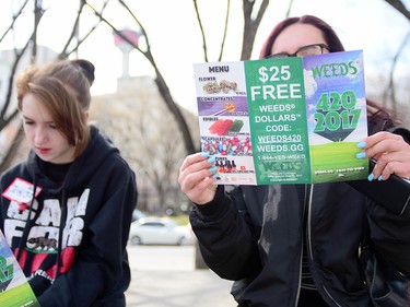 Literature on cannabis and different products related to smoking and eating were readily available outside of City Hall during the 4/20 event. Ryan McLeod/Postmedia Network