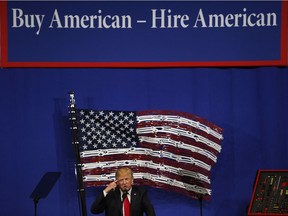 President Donald Trump speaks at Snap-On Tools, Tuesday, April 18, 2017, in Kenosha, Wis.