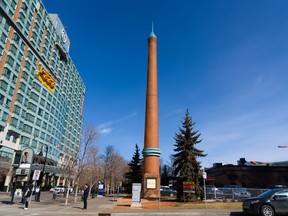 Eau Claire's 27-metre red brick smokestack built in 1947 in Calgary on Friday, March 31, 2017.