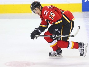 Calgary Flames forward Johnny Gaudreau during NHL action against the Los Angeles Kings at the Saddledome in Calgary on Feb. 28, 2017.