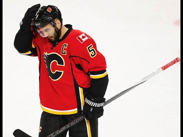Calgary Flames Mark Giordano during 2017 Stanley Cup playoffs against the Anaheim Ducks in Calgary, Alta., on Wednesday, April 19, 2017. AL CHAREST/POSTMEDIA