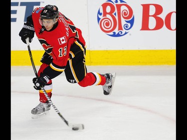 Calgary Flames Johnny Gaudreau during 2017 Stanley Cup playoffs in Calgary, Alta., on Wednesday, April 19, 2017. AL CHAREST/POSTMEDIA