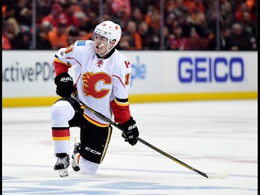 ANAHEIM, CA - APRIL 13:  Matthew Tkachuk #19 of the Calgary Flames reacts after falling to the ice during a 3-2 loss to the Anaheim Ducks in Game One of the Western Conference First Round during the 2017 NHL Stanley Cup Playoffs at Honda Center on April 13, 2017 in Anaheim, California.  (Photo by Harry How/Getty Images)