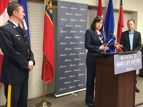 Justice Minister Kathleen Ganley speaks about new measures taking effect May 1 that will eliminate the use of warrants to enforce minor bylaw infractions.