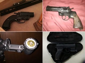 Some of the weapons and ammunition seized by Calgary police while executing a search warrant in the 2000 block of 18 Avenue S.W. in connection with a drug trafficking investigation.