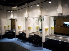 Safe-injection booths are pictured inside Insite in the Downtown Eastside in Vancouver on March 17, 2016.