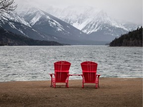 Chairs facing Waterton Lake in Waterton Lakes National Park , Ab.,  on Wednesday February 17, 2016.