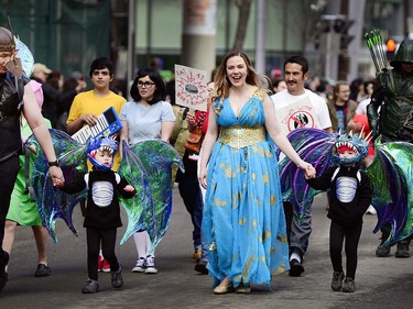 The Calgary Comic and Entertainment Expo kicked things off with the Parade of Wonders in downtown Calgary, Alta., on April 28, 2017. Thousands marched and lined the streets to watch the parade filled with nerds of all genres and styles, from comic books to television and board games, it was all on display. Ryan McLeod/Postmedia Network