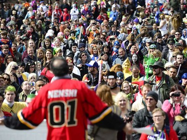 Mayor Naheed Nenshi and a massive crowd of Expo fans. The Calgary Comic and Entertainment Expo kicked things off with the Parade of Wonders in downtown Calgary, Alta., on April 28, 2017. Thousands marched and lined the streets to watch the parade filled with nerds of all genres and styles, from comic books to television and board games, it was all on display. Ryan McLeod/Postmedia Network