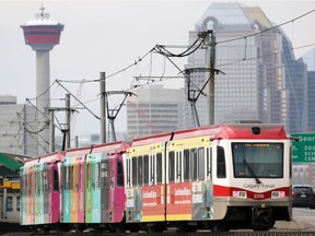 A CTrain heads towards downtown on the Blue Line in this file photo.