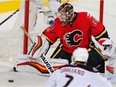 Calgary Flames Chad Johnson against the Anaheim Ducks during 2017 Stanley Cup playoffs in Calgary, Alta., on Wednesday, April 19, 2017.