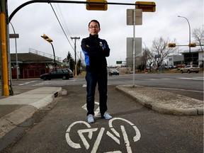 Sean Chu, ward 4 councillor, near the intersection of Northmount Drive and Northland Drive. The city might put another bike lane on Northmount Drive N.W.