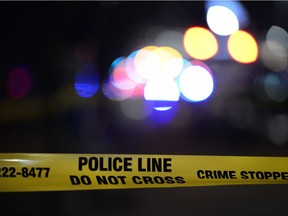 Shots were fired and CPS are looking for suspects after a shooting at 6th Ave SE between 4th Street and 5th Street in Calgary, Alta., on April 11, 2017. Ryan McLeod/Postmedia Network