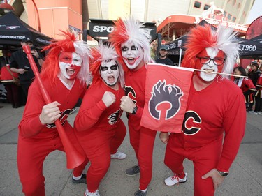 Flames fans show their colors before NHL playoff game 4 action between the Calgary Flames and Anaheim Ducks in Calgary, Alta on Wednesday April 19, 2017. Jim Wells//Postmedia