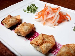 Bison wantons and Saskatoon berry gastric with Vietnamese pickles