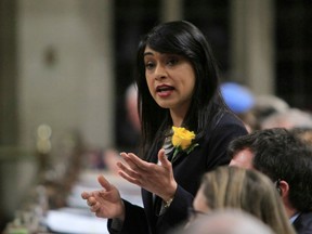 Government House Leader Bardish Chagger stands in the House of Commons during Question Period on Wednesday, May 17, 2017.