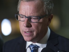 REGINA, SASK : May 1, 2017 - Brad Wall speaks to reporters at the Legislative Building. Wall announced that the province has decided to use the notwithstanding clause to allow it to continue funding non-Catholic students in Catholic schools. MICHAEL BELL / Regina Leader-Post.