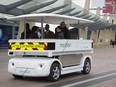 A driverless vehicle known as a Meridian shuttle is pictured during a photocall in central London on February 11, 2015. The British government launched the first official trials of driverless cars Wednesday, but said it could be some years before driverless cars are a feature on the roads. AFP PHOTO / JACK TAYLORJACK TAYLOR/AFP/Getty Images