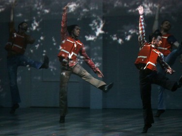 Alberta Ballet rehearses Our Canada at the Jubilee Auditorium on Wednesday May 3, 2017. The new ballet features the music of Gordon Lightfoot and will be a world premiere event running in Calgary May 4-6. The dancers in this scene appear to be in a storm as they dance to Lightfoot's Wreck of the Edmund Fitzgerald.