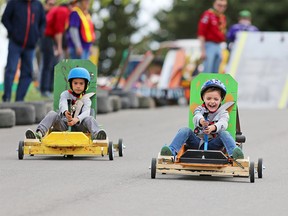 Cub Scouts have fun racing down a hill in Lake Bonavista during the 16th annual Southern Trails Soapbox Derby Race in Calgary on Saturday May 1, 2017. Gavin Young/Postmedia Network