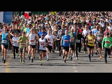 Runners race off the start at the Sport Chek Mother's Day Run and Walk at Chinook Centre on Sunday May 14, 2017. The event supports neonatal units in Calgary as well as Jumpstart for Kids.