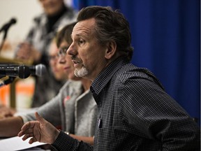 Len Thom speaks during an election forum on housing for seniors held by the Canadian Nurses Association at the South East Edmonton Seniors Association in Edmonton, Alta. on Thursday, Oct. 8, 2015.