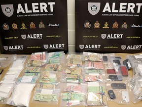 ALERT released this photo Wednesday of items seized from two Lethbridge homes.