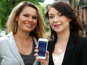 Alex Chalamova(L) and Maggie Young (R) show off their new app called ParkChamp. The two Calgary entrepreneurs came up with the idea for the app because of the high cost of parking in Calgary. Wednesday May 31, 2017 in Calgary, AB. DEAN PILLING/POSTMEDIA