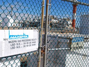 The Mazeppa facility sits dormant on March 30 as Alberta's energy watchdog proceeds with action enforcement that includes forcing the plant's licensee, Lexin Resources, into receivership.