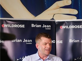 Wildrose Party Leader Brian Jean talks with media before a party fundraiser in Calgary on Tuesday May 30, 2017.