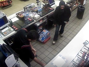 Police are looking for a short, thin man who robbed a Petro Canada gas station in Airdrie on May 27 at about 3:30 a.m.