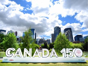 The Canada 150 sign in Prince's Island Park in Calgary.