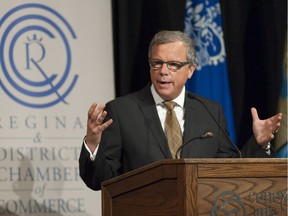 Saskatchewan Premier Brad Wall during a speech on climate change to the Regina Chamber of Commerce at the Conexus Arts Centre in Regina, Saskatchewan on Tuesday, October 18, 2016. Wall spoke about his concerns about the Trudeau government's national carbon tax plan.
