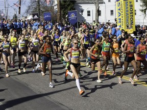 Women's start at the famed Boston Marathon.