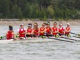 The Calgary Rowing Club's senior women row an eight on Glenmore Reservoir on Wednesday evening May 31, 2017. After winning two Royal Canadian Henley titles in a row the women have set their sights on racing in best-known regatta in the world, the Henley Royal Regatta in England later this summer.