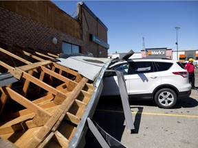 Damage to the TD Bank near Parkland Mall on Wednesday June 21, 2017, from a wind storm that blew through the city of Red Deer Tuesday night.