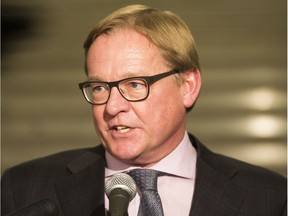 David Eggen, Minister of Education of Infrastructure talks to the media after  the budget was delivered in the Alberta Legislature on Thursday March 16, 2017 in Edmonton.  Greg  Southam / Postmedia