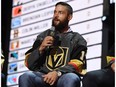 Deryk Engelland is interviewed after being selected by the Las Vegas Golden Knights during the 2017 NHL Awards and Expansion Draft at T-Mobile Arena on June 21, 2017 in Las Vegas, Nevada.