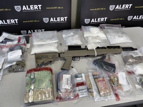 Alberta Law Enforcement Response Teams released this photo Wednesday in relation to a major seizure of drugs and cash.