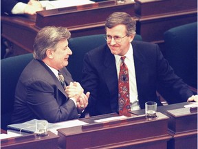 Premier Ralph Klein and finance minister Jim Dinning tackled Alberta's debt in 1997.