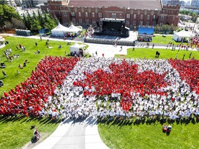 About 2,250 Canada Day revellers turned up at Shawn Millennium Park in 2013 to make a Living Flag. This year, the Living Flag will take place at Fort Calgary. The first 1,500 participants will get a free T-shirt.