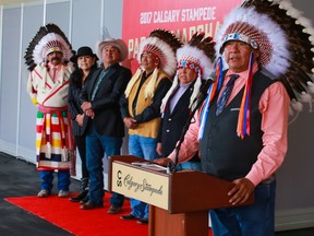 Tsuut'ina Chief Lee Crowchild speaks after the Calgary Stampede announced Wednesday June 14 that the chiefs of the Treaty 7 First Nations will be the parade marshals for the 2017 Calgary Stampede parade.