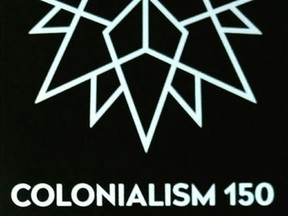 Colonialism 150 protest logo.