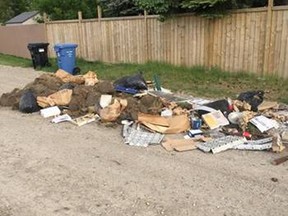 Garbage dumped in an alley in Calgary.
