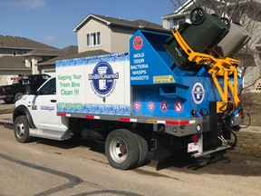 BinBinCleaned uses their specially designed truck to completely clean and sanitize wheelie garbage bins.