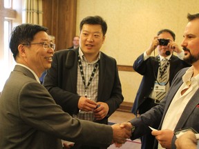 Cultural officials from the Guangdong Province's department of Radio and Television were at the Banff World Media Festival on Monday to sign a "Memorandum of Understanding" with the Alberta Media Production Industries Association to facilitate future Alberta-China co-productions. Credit, Allan Leader