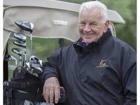 Terry Crisp, who coached the 1989 Flames to a Stanely Cup, waits for his turn to shoot at the 21st annual Calgary Flames Alumni Masters Tournament for charity at Heritage Pointe Golf Club in De Winton, on May 28, 2015.