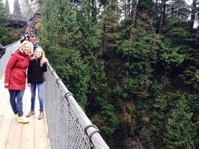 Jody Robbins with daughter Eve Pigat at Capilano Suspension Bridge in Vancouver.