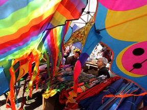 Kites for sale in Calgary's Chinatown. The Calgary Kite Festival will be held at nearby Sien Lok Park.