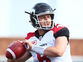 Mitchell Gale warms up during preseason CFL action between the BC Lions and the Calgary Stampeders in Calgary,  on Tuesday June 6, 2017. Jim Wells/Postmedia